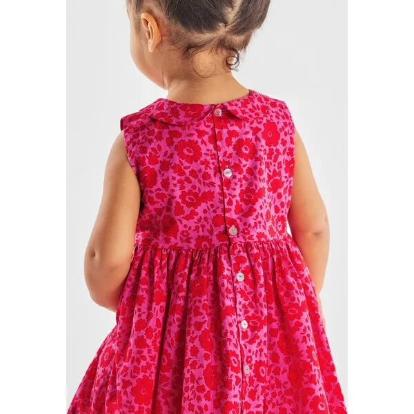 Jacadi Baby Girl Liberty Fabric Gathered Waist Dress, Pink & Red