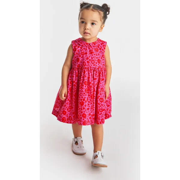 Jacadi Baby Girl Liberty Fabric Gathered Waist Dress, Pink & Red