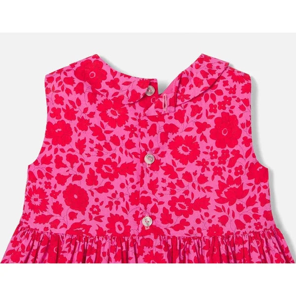 Jacadi Baby Girl Liberty Fabric Gathered Waist Dress, Pink & Red