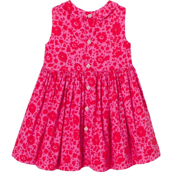 Jacadi Baby Girl Liberty Fabric Gathered Waist Dress, Pink & Red