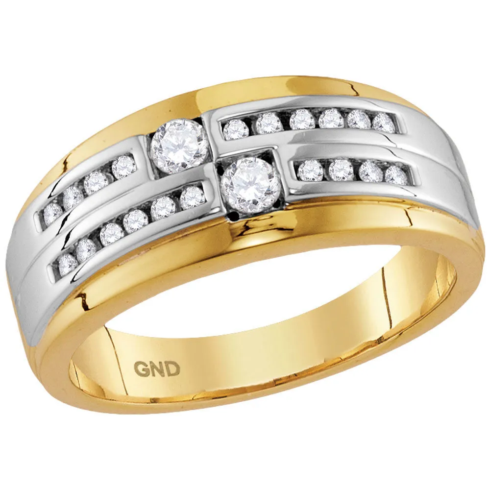 Keene Jewelers 10kt Two-tone Gold Mens Round Diamond 2-stone Wedding Ring 1/2 Cttw