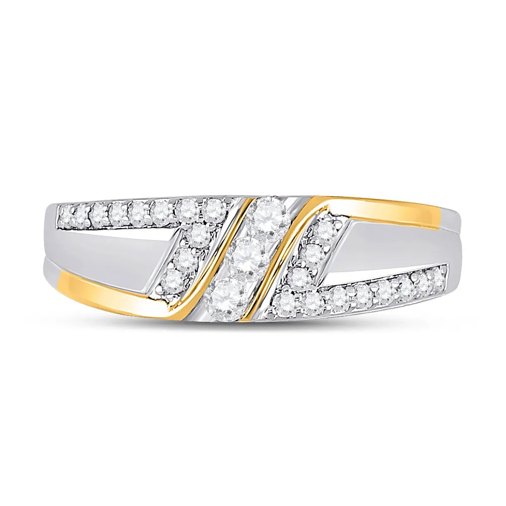 Keene Jewelers 10kt Two-tone Gold Mens Round Diamond 3-stone Wedding Ring 1/2 Cttw