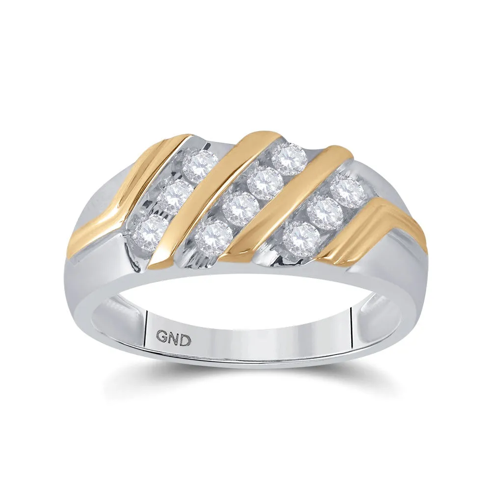 Keene Jewelers 10kt Two-tone Gold Mens Round Diamond Wedding Band Ring 1/2 Cttw