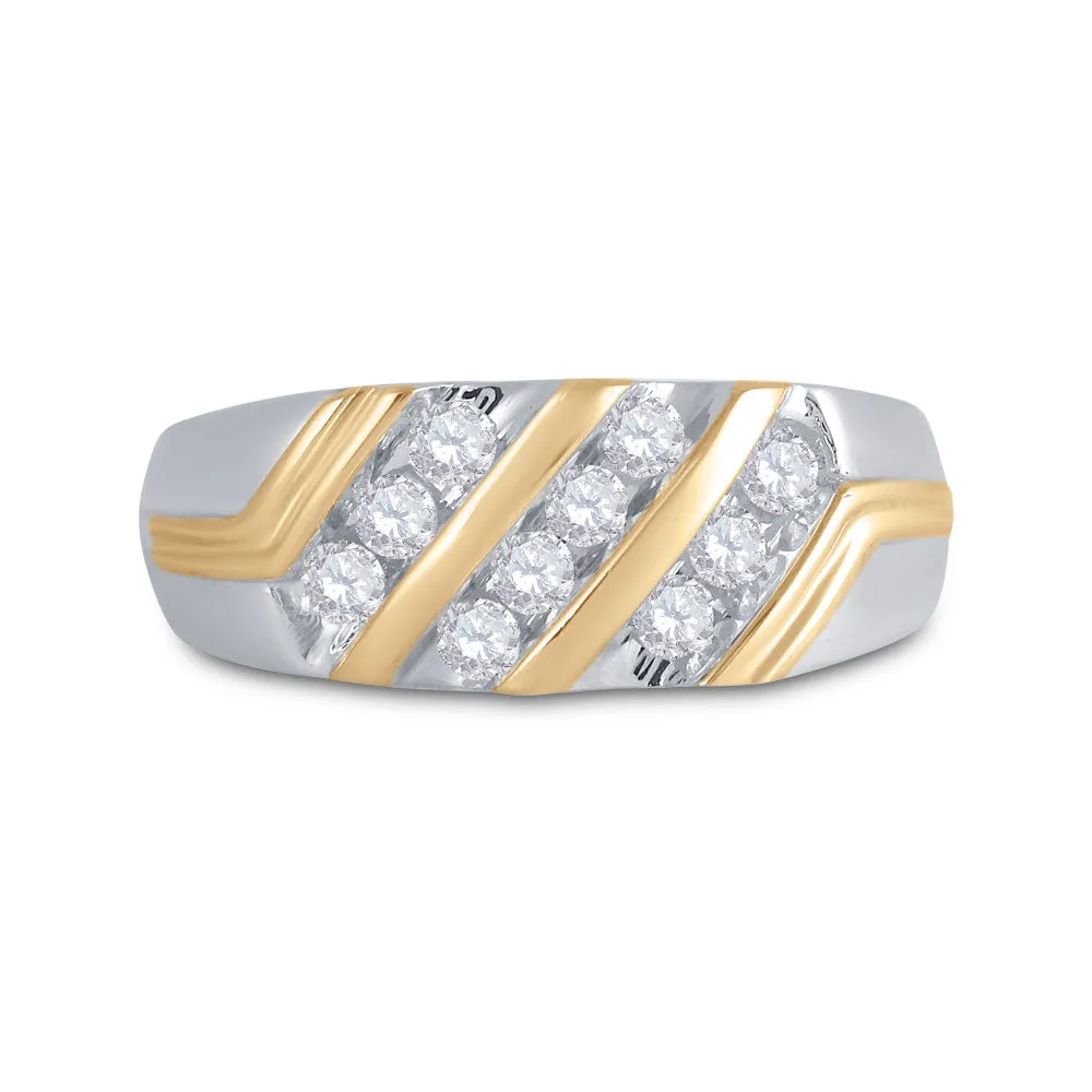 Keene Jewelers 10kt Two-tone Gold Mens Round Diamond Wedding Band Ring 1/2 Cttw