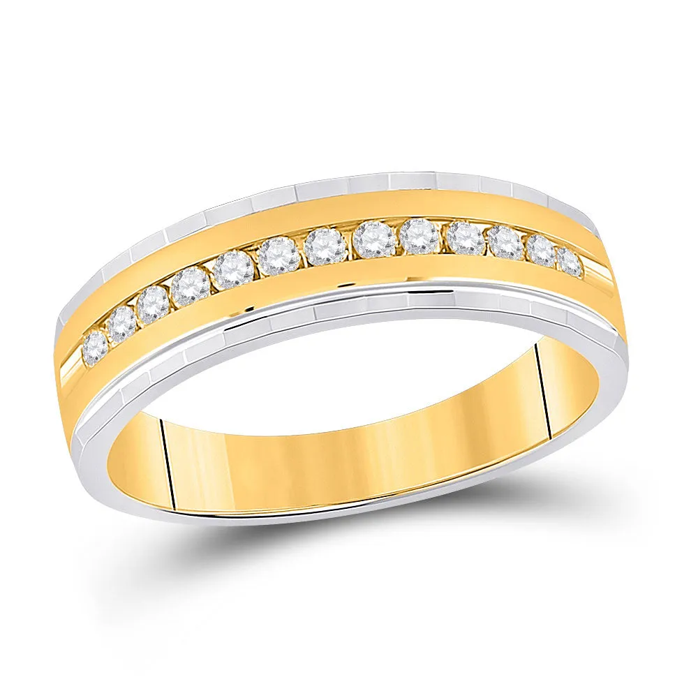 Keene Jewelers 10kt Two-tone Gold Mens Round Diamond Wedding Single Row Band Ring 1/3 Cttw