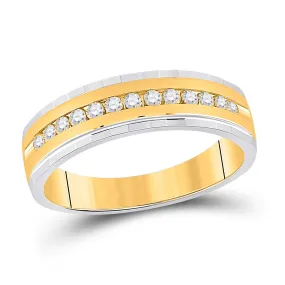 Keene Jewelers 10kt Two-tone Gold Mens Round Diamond Wedding Single Row Band Ring 1/3 Cttw