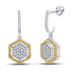 Keene Jewelers 10kt Two-tone Gold Womens Round Diamond Hexagon Rope Dangle Earrings 1/8 Cttw