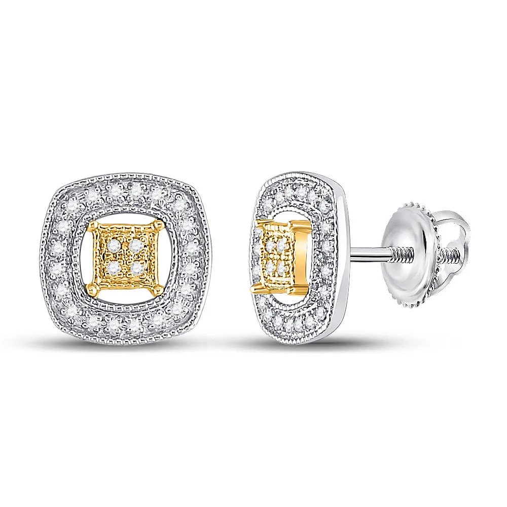 Keene Jewelers 14kt Two-tone Gold Womens Round Diamond Square Earrings 1/6 Cttw