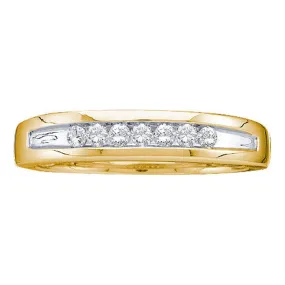 Keene Jewelers 14kt Yellow Gold Mens Round Channel-set Diamond Two-tone Single Row Wedding Band 1/4 Cttw