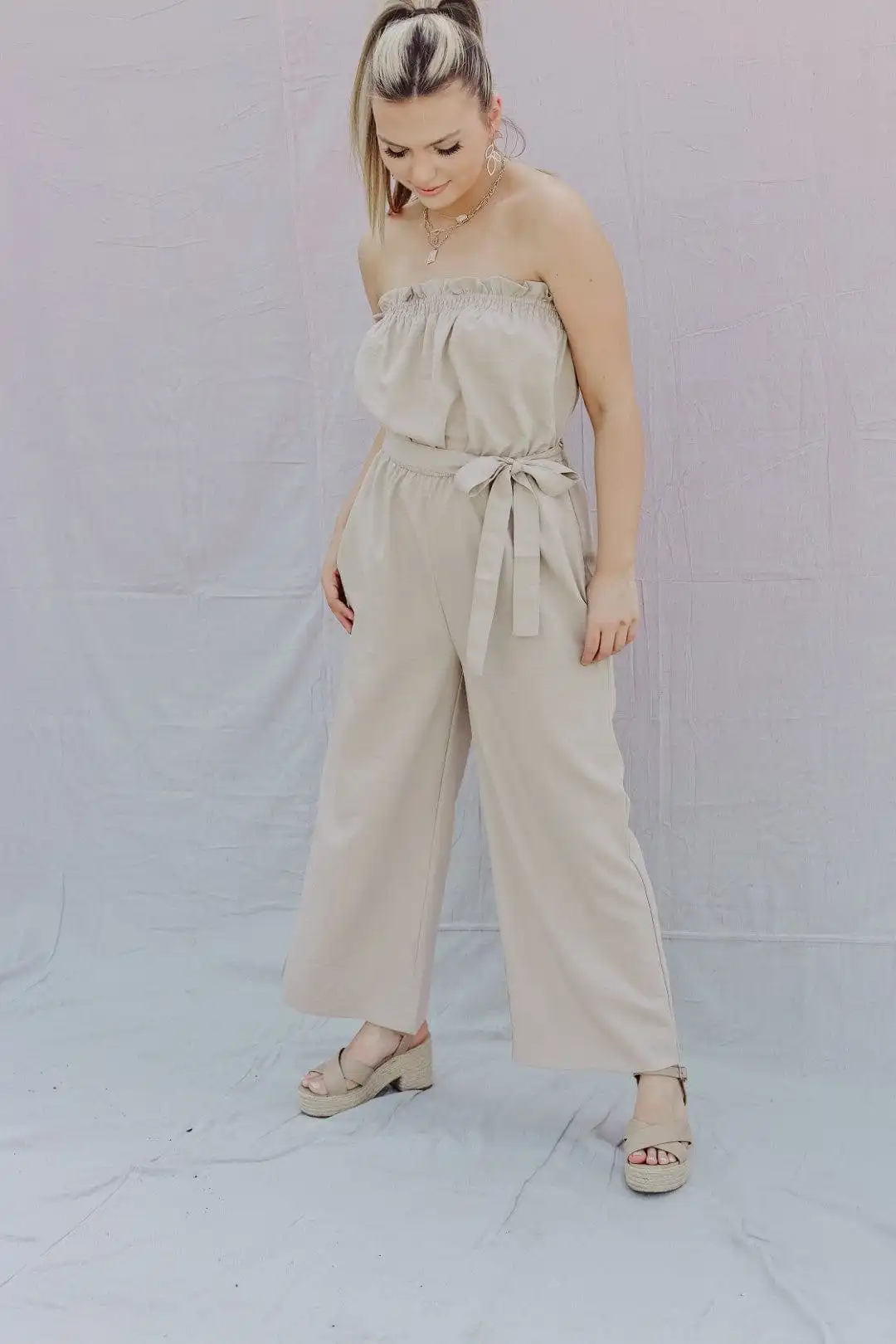 Khaki Tie Waist Jumpsuit