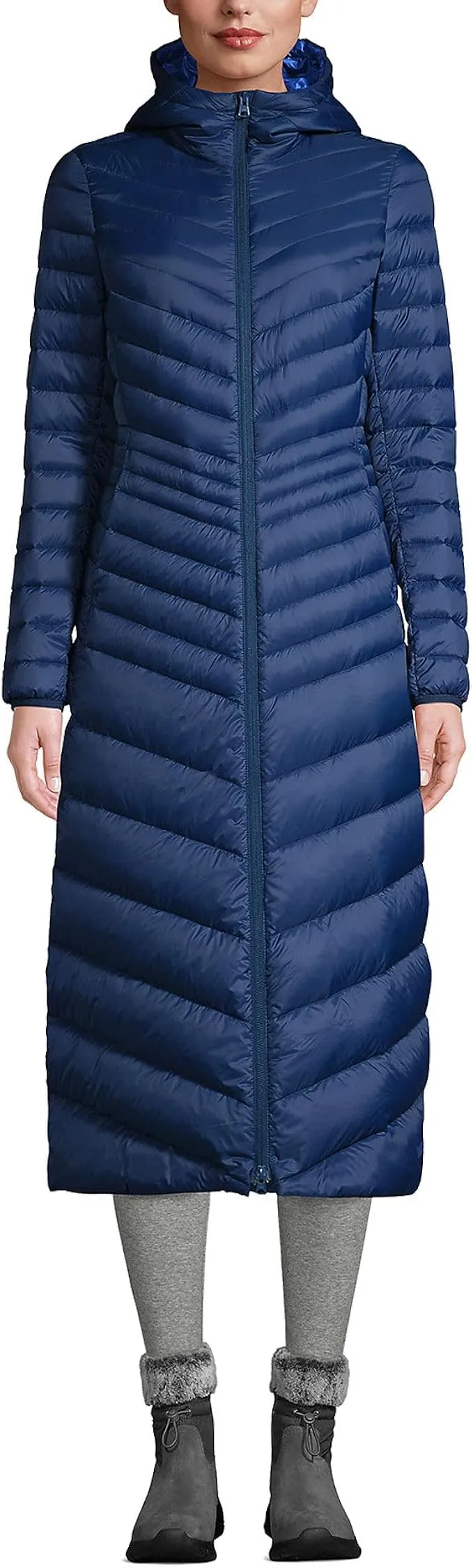 Lands' End Womens Chevron Maxi Wanderweight Down Coat