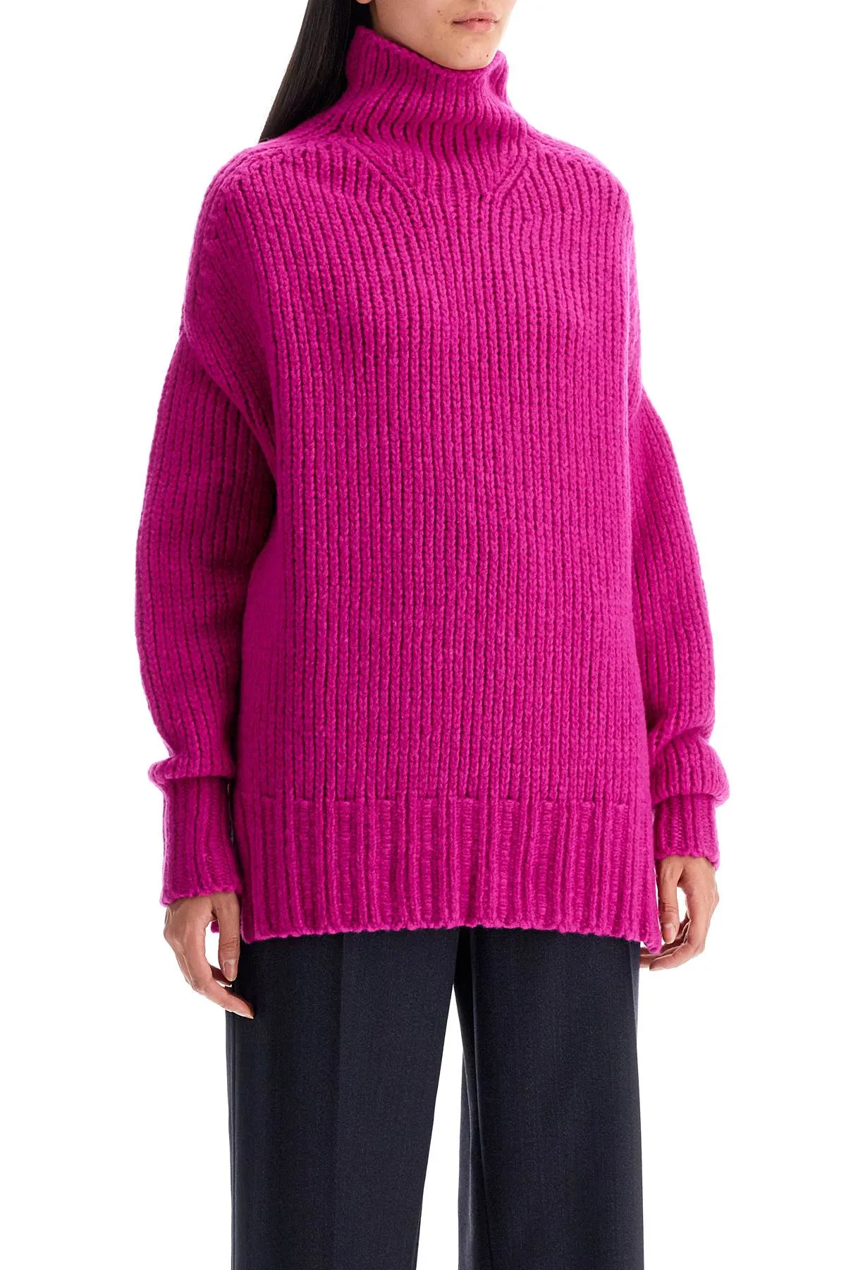 Lanvin High Neck Wool Sweater   Fuchsia