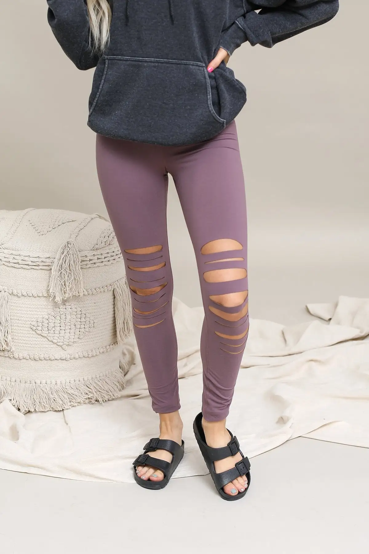 Laser Cut Wide Waist Band Leggings