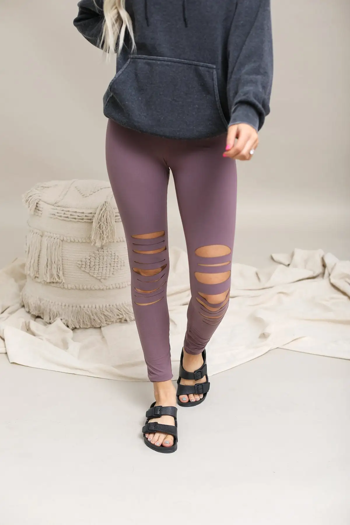 Laser Cut Wide Waist Band Leggings