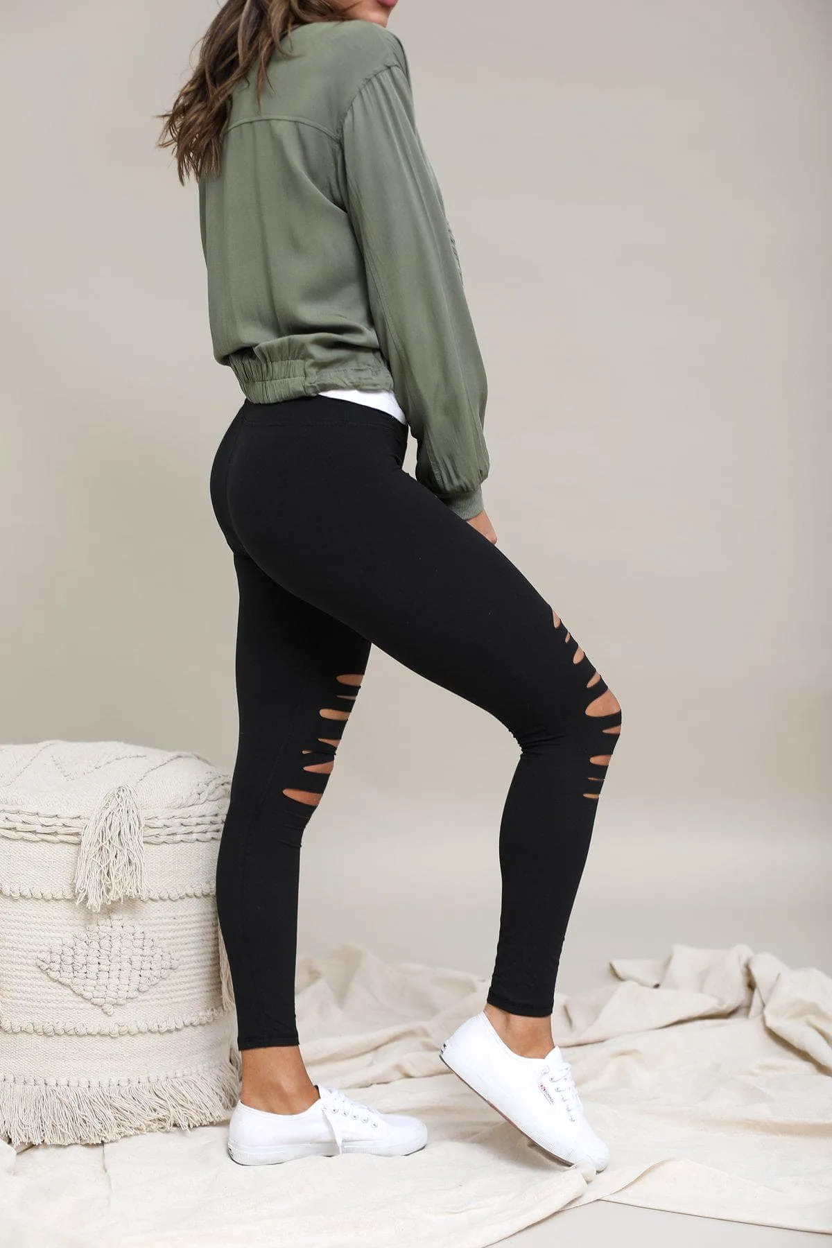 Laser Cut Wide Waist Band Leggings