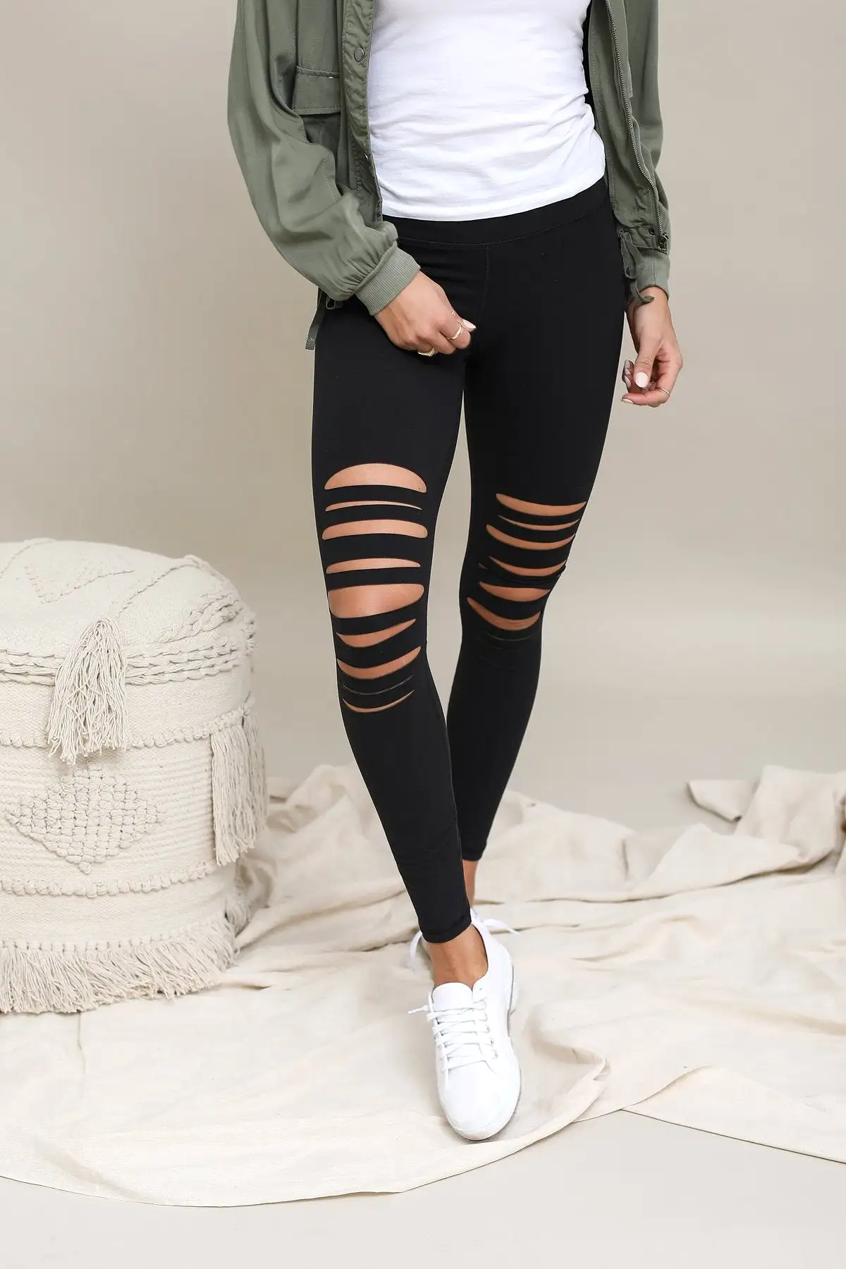 Laser Cut Wide Waist Band Leggings