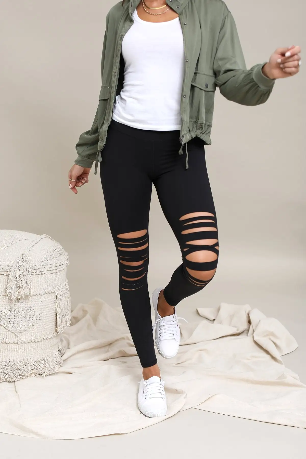 Laser Cut Wide Waist Band Leggings