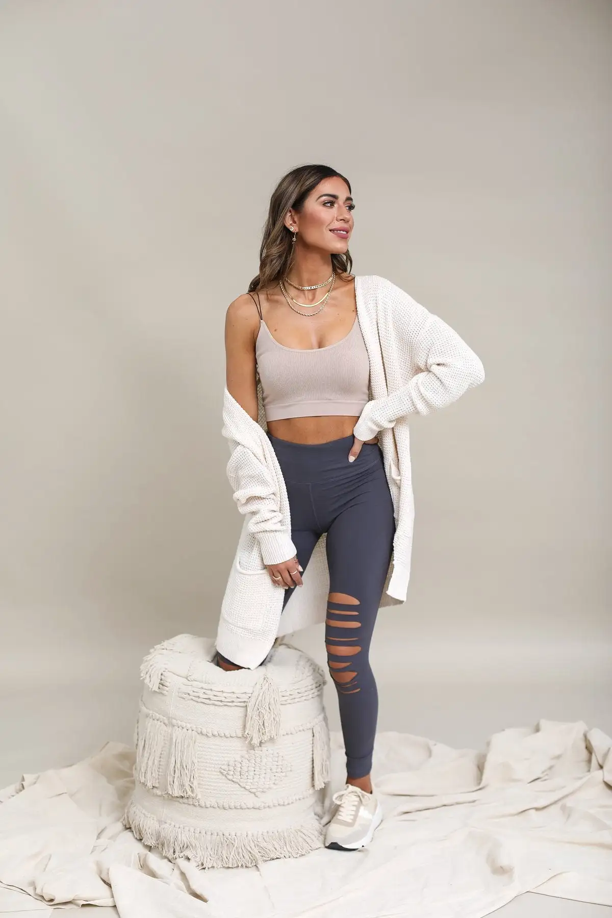 Laser Cut Wide Waist Band Leggings