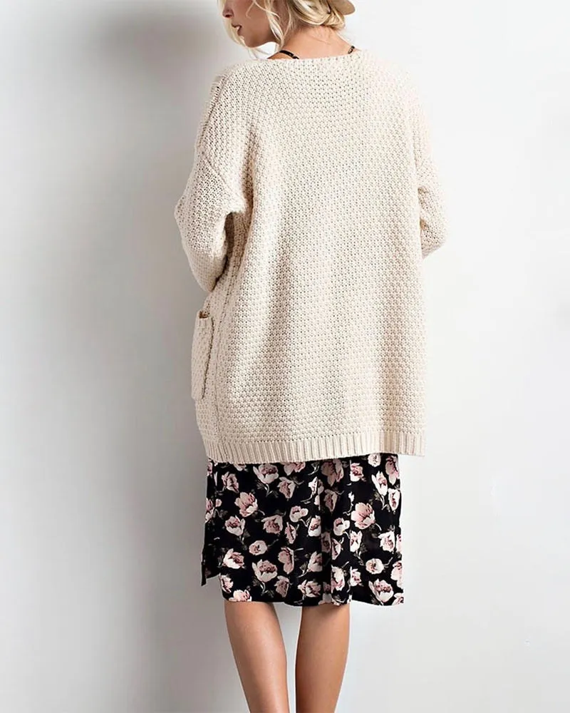 Late at Night Open Front Cable Knit Cardigan Sweater - More Colors