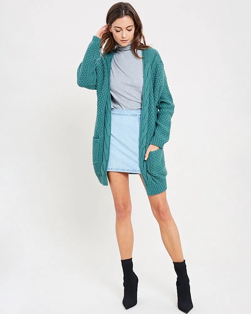 Late at Night Open Front Cable Knit Cardigan Sweater - More Colors