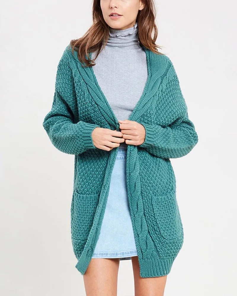 Late at Night Open Front Cable Knit Cardigan Sweater - More Colors