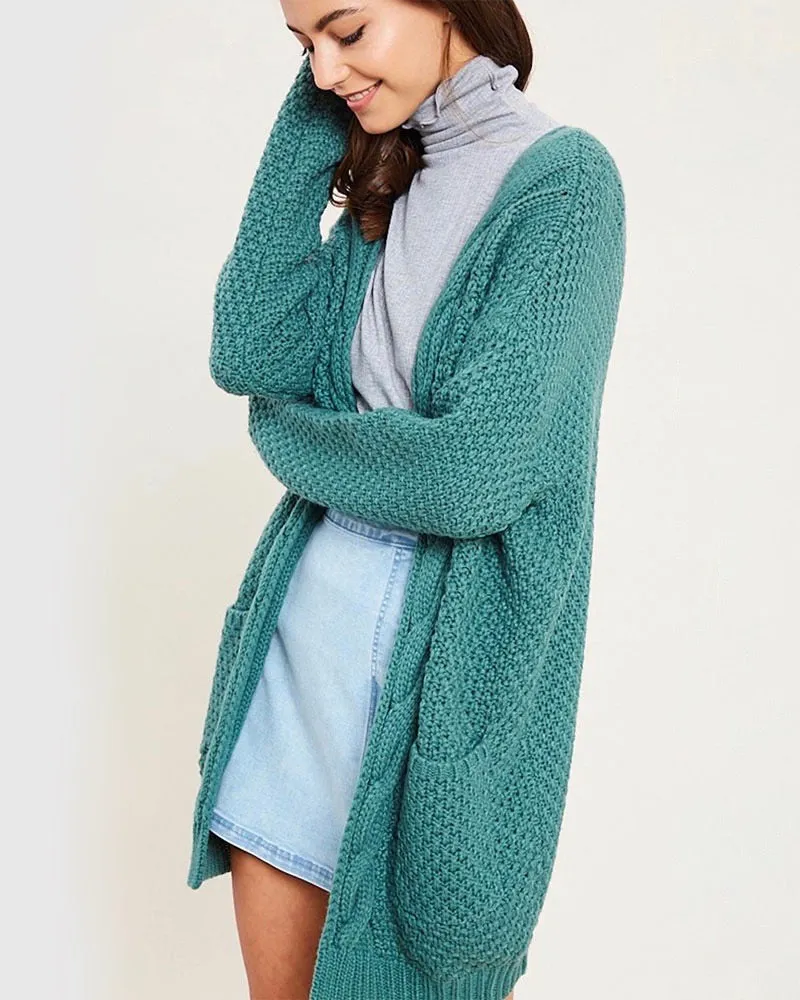 Late at Night Open Front Cable Knit Cardigan Sweater - More Colors