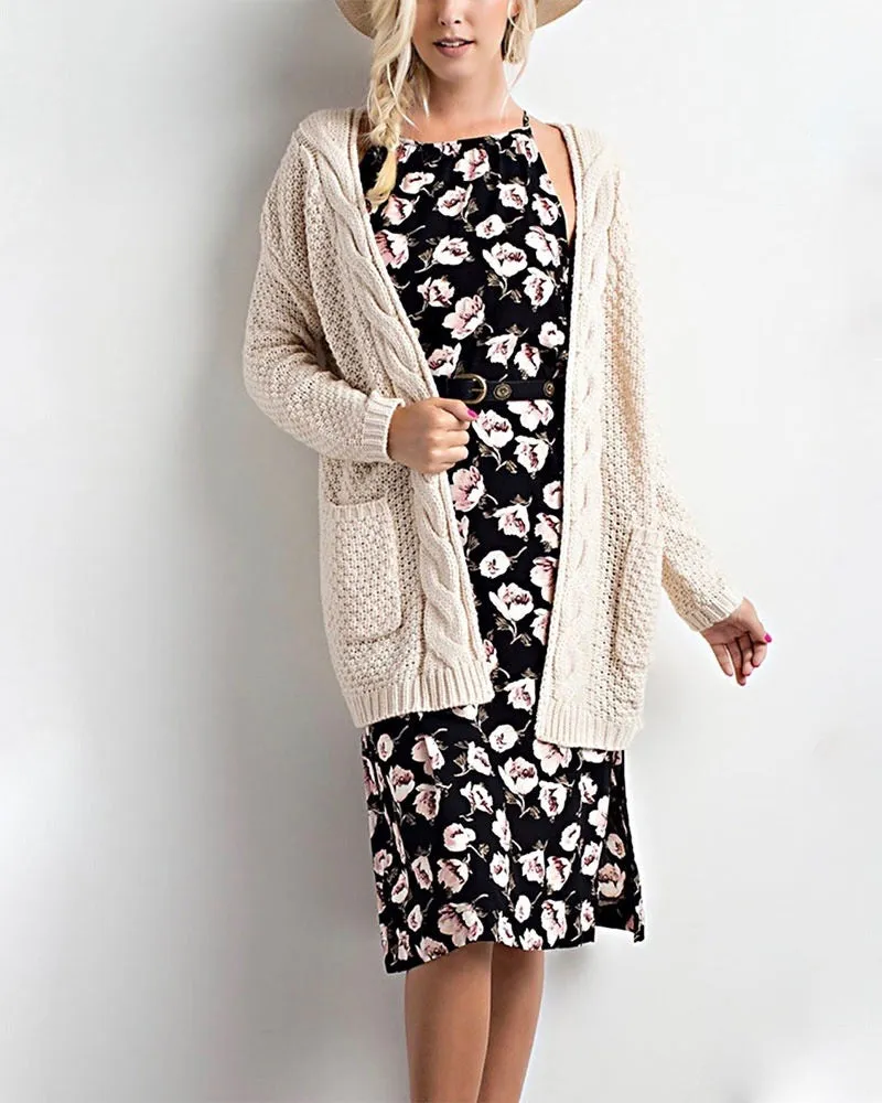 Late at Night Open Front Cable Knit Cardigan Sweater - More Colors