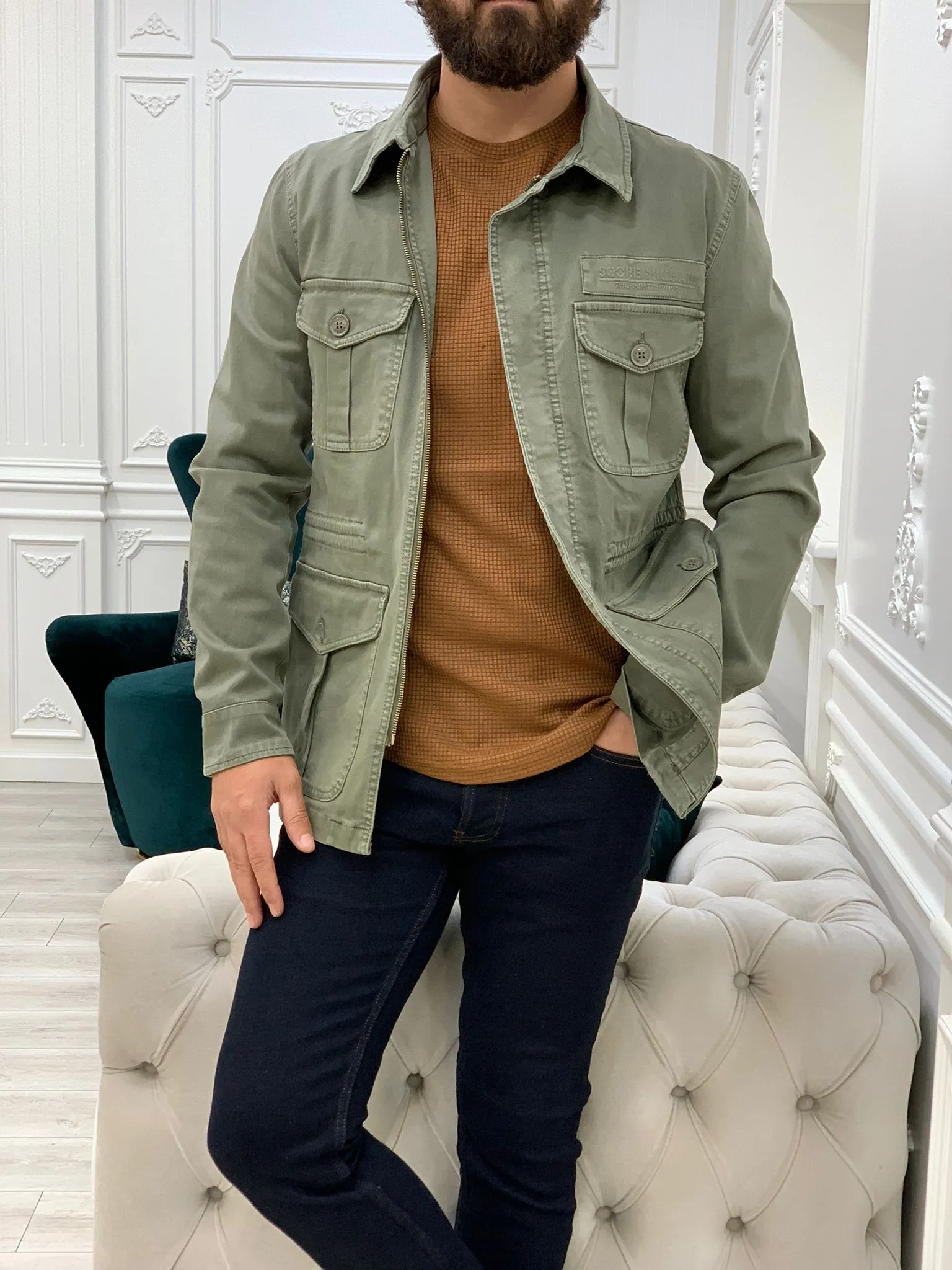 Limoux Slim Fit Khaki Denim Jacket