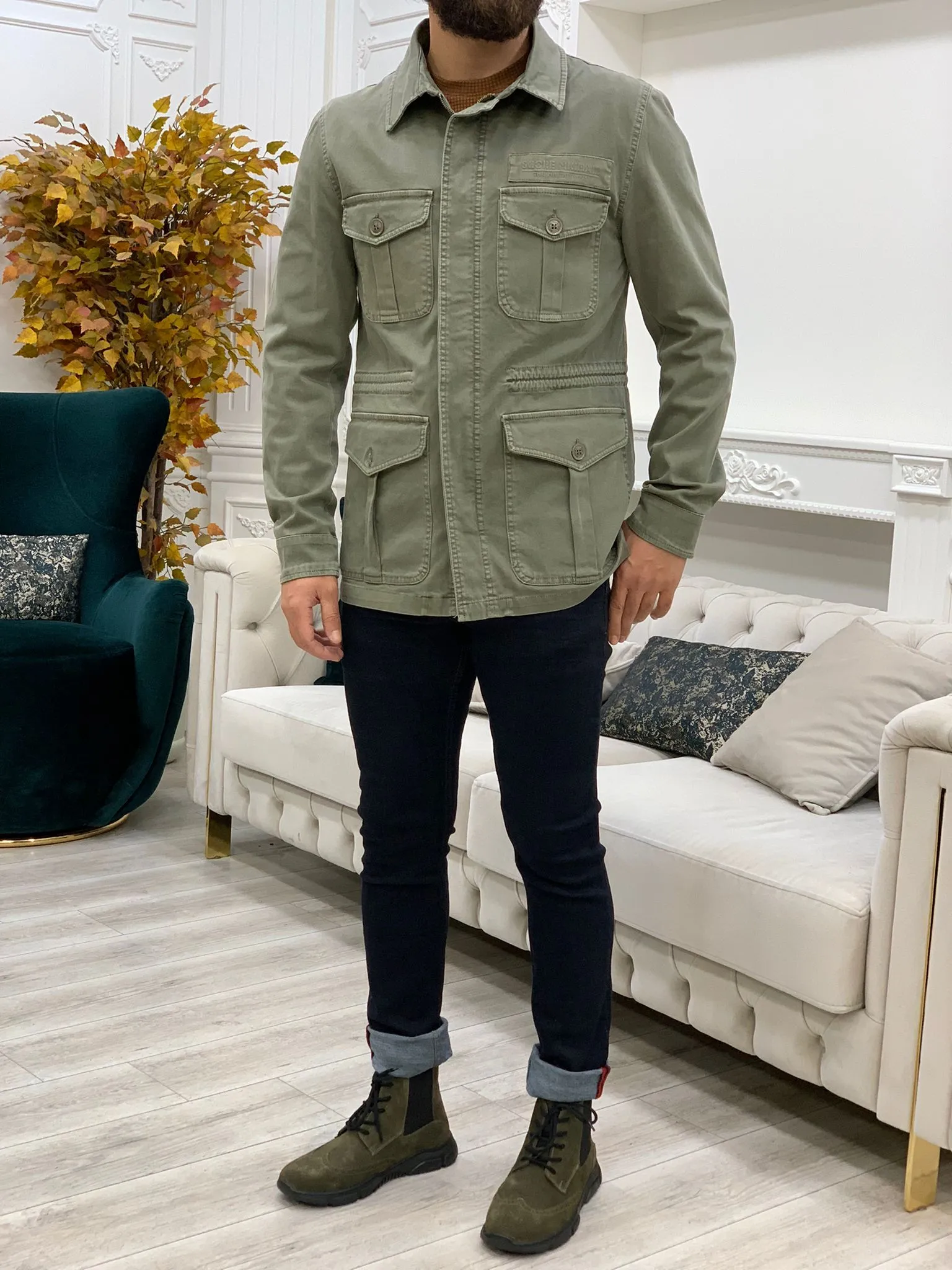 Limoux Slim Fit Khaki Denim Jacket