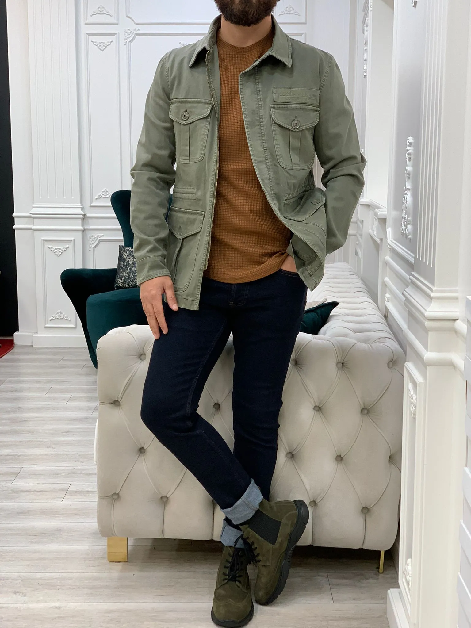 Limoux Slim Fit Khaki Denim Jacket