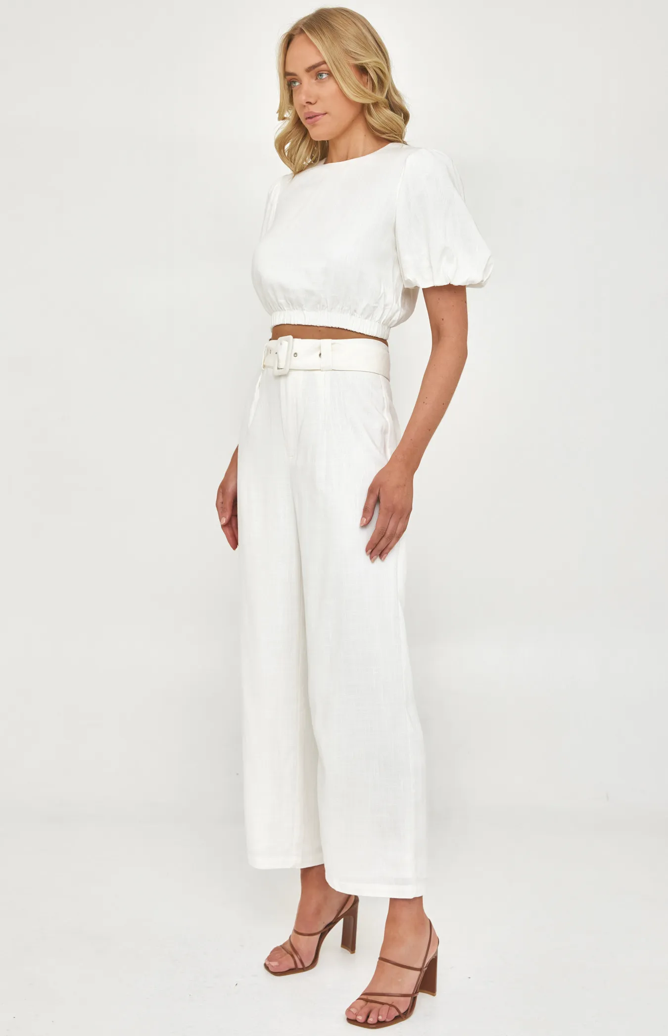 Linen Blend Set with Top and Pants with Self Fabric Buckle (SSE413A)