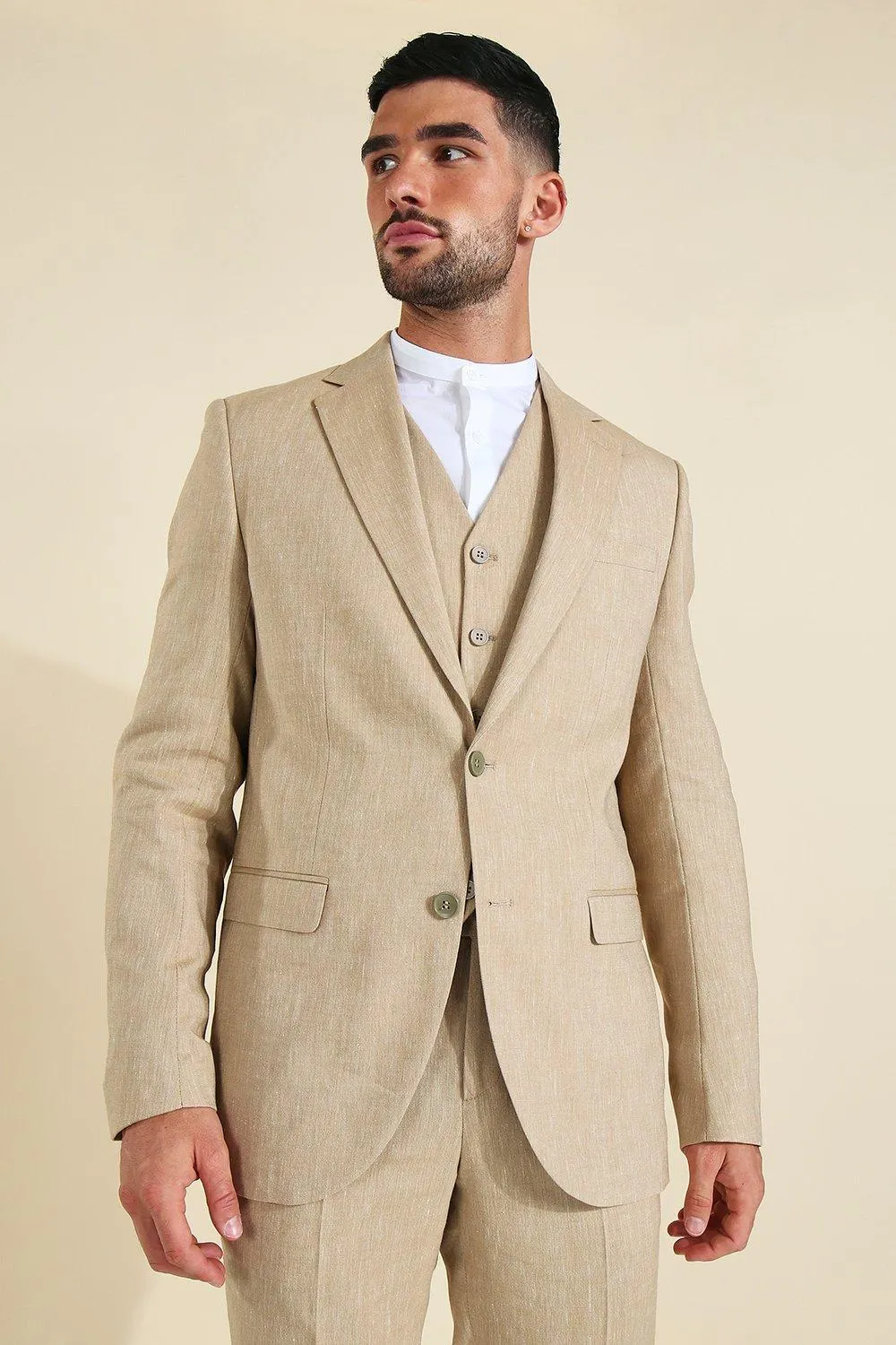 Linen Slim Single Breast Suit Jacket | boohooMAN UK