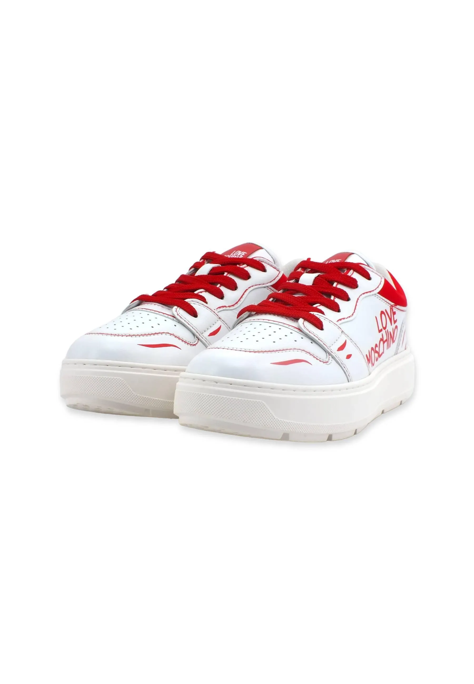 LOVE MOSCHINO Sneaker Scritte Donna Bianco Rosso JA15254G1GIAA10B