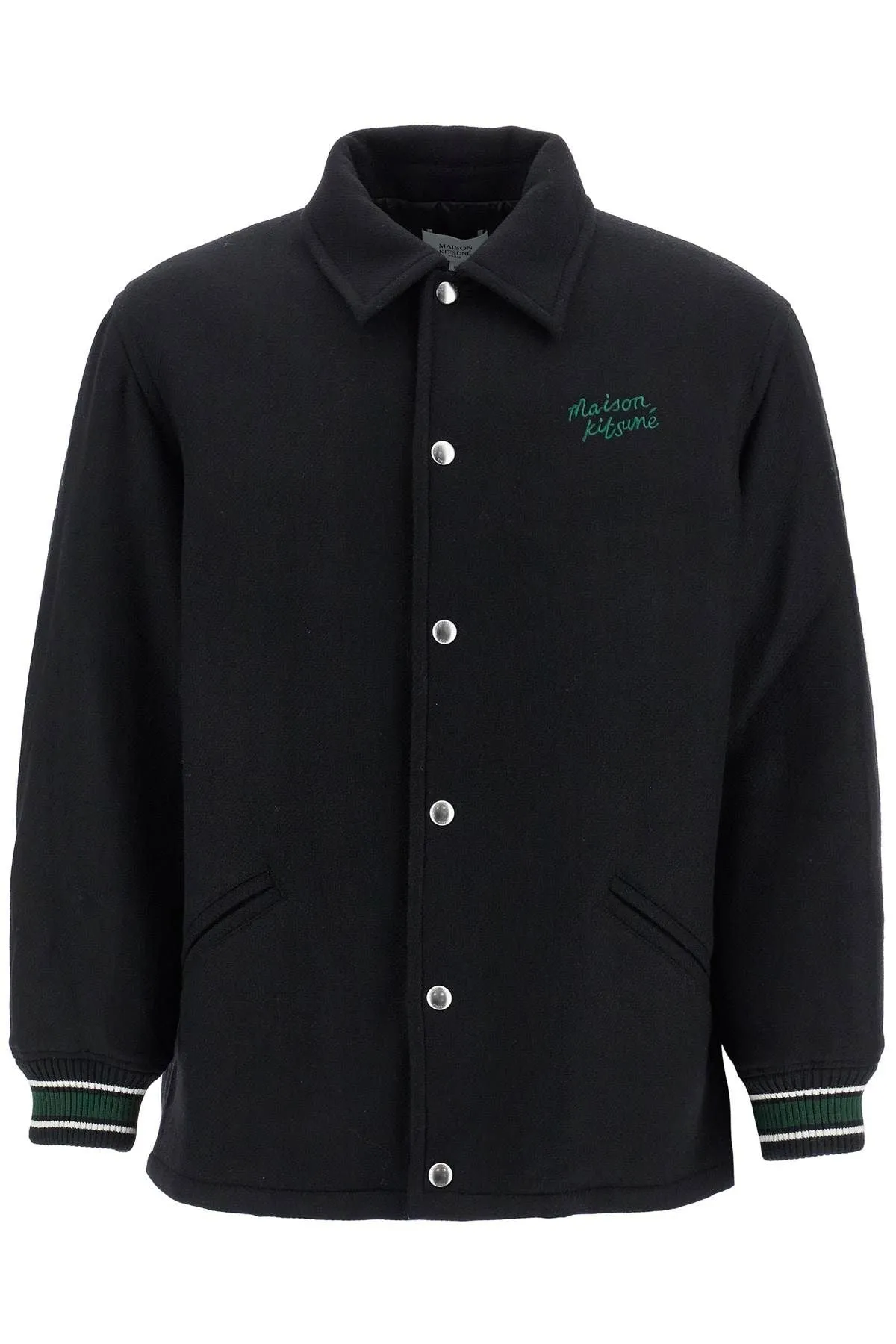 Maison Kitsune Black Wool Varsity Jacket With Embroidery