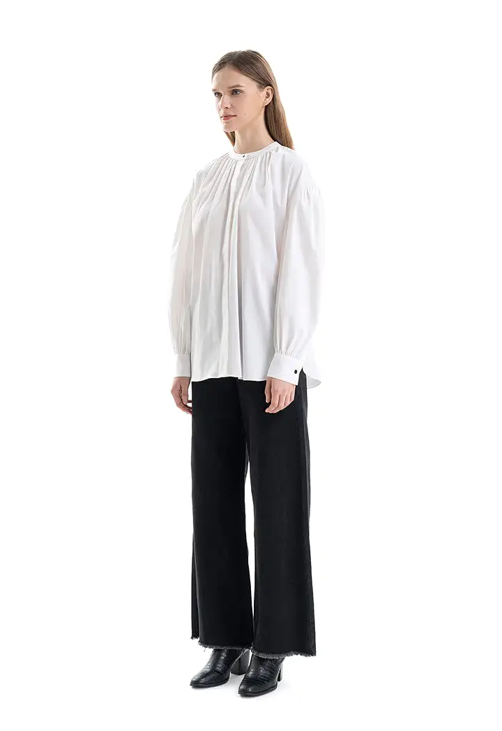 Mandarin Solid Side Slits Blouse