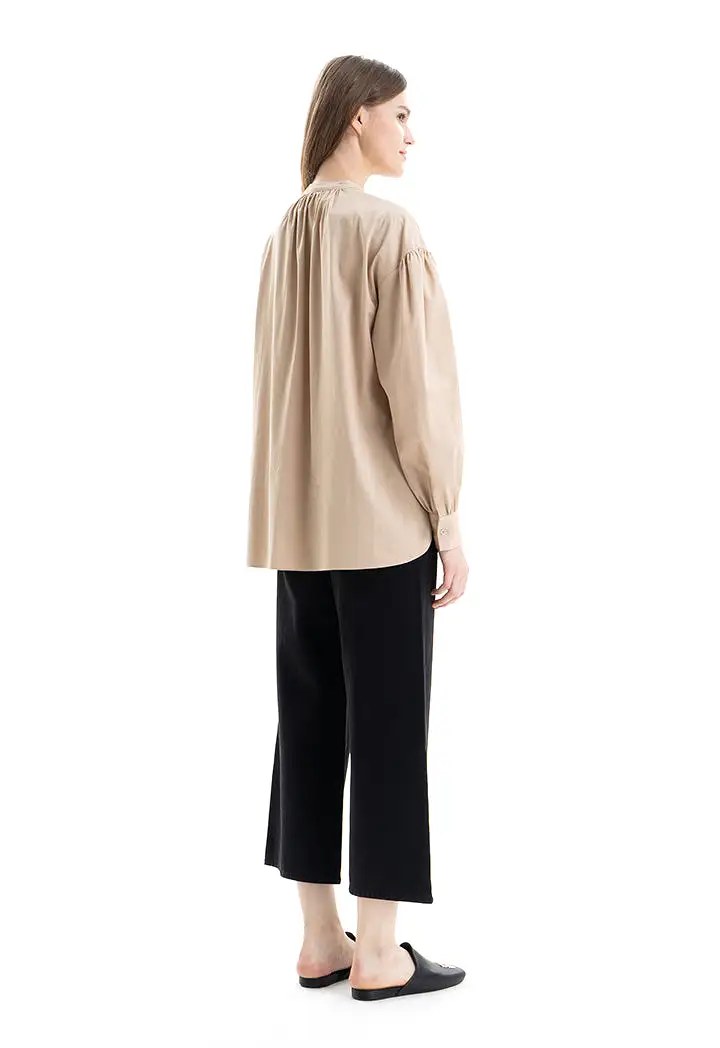 Mandarin Solid Side Slits Blouse