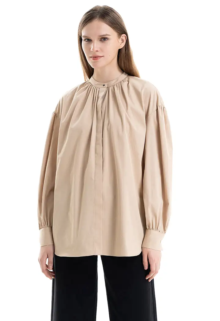 Mandarin Solid Side Slits Blouse