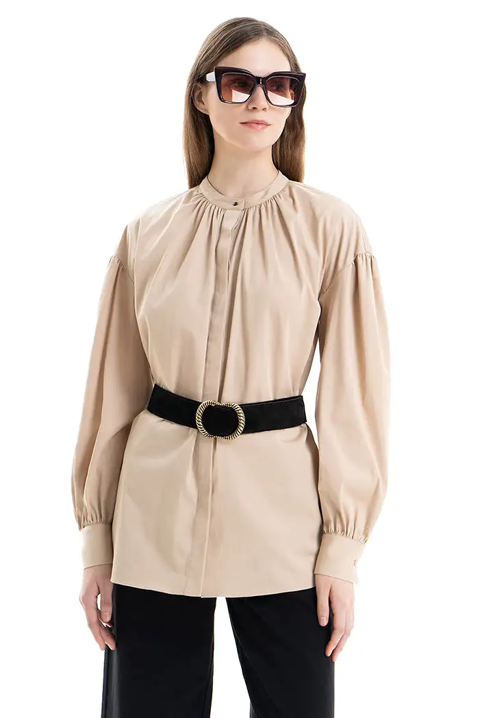 Mandarin Solid Side Slits Blouse