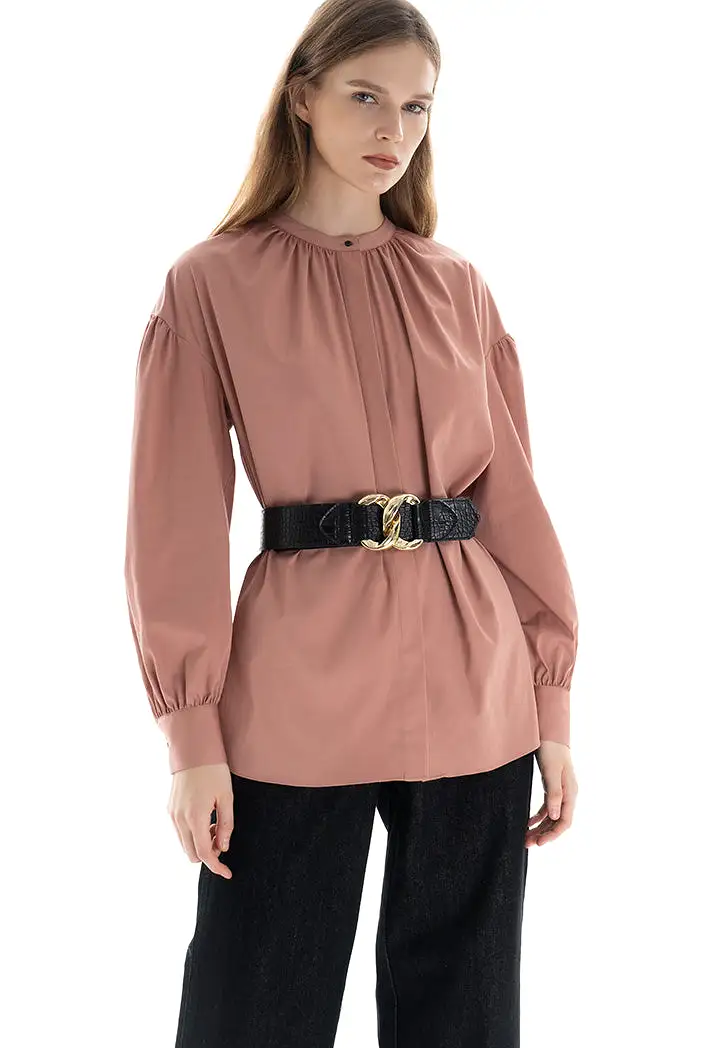 Mandarin Solid Side Slits Blouse