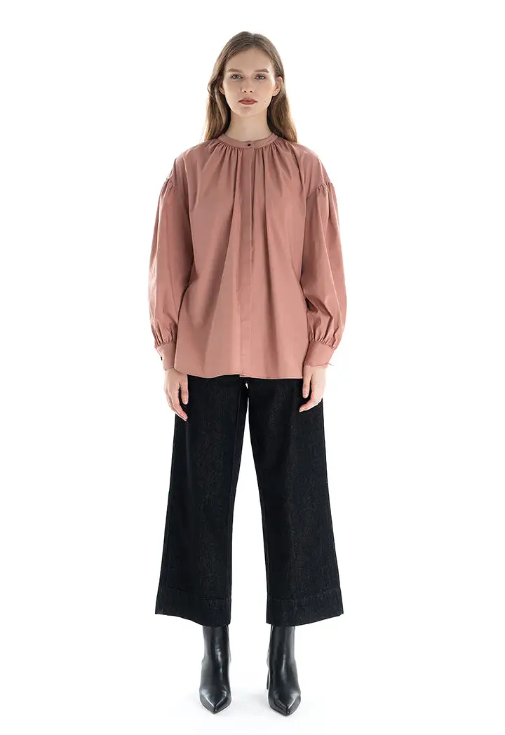 Mandarin Solid Side Slits Blouse