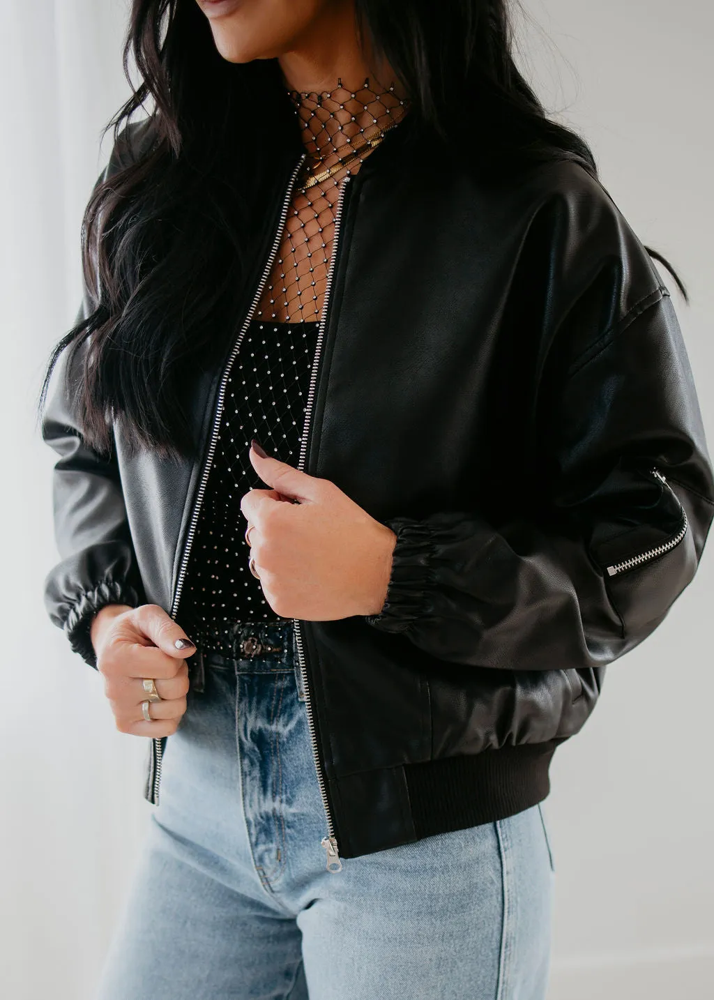 Marah Faux Leather Bomber Jacket