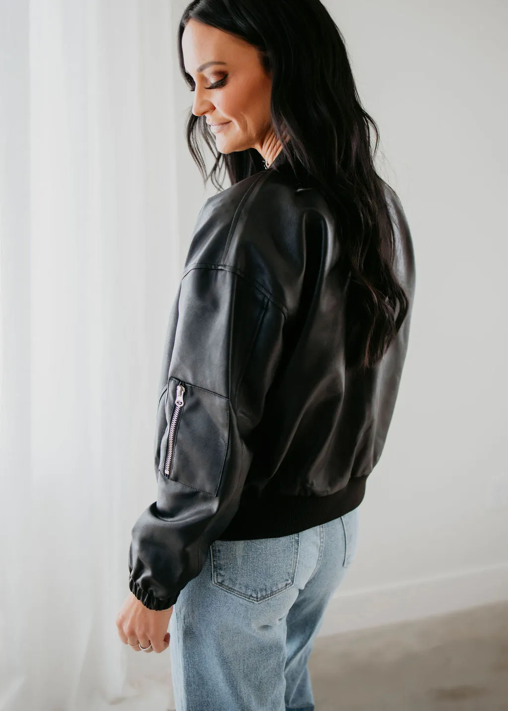 Marah Faux Leather Bomber Jacket