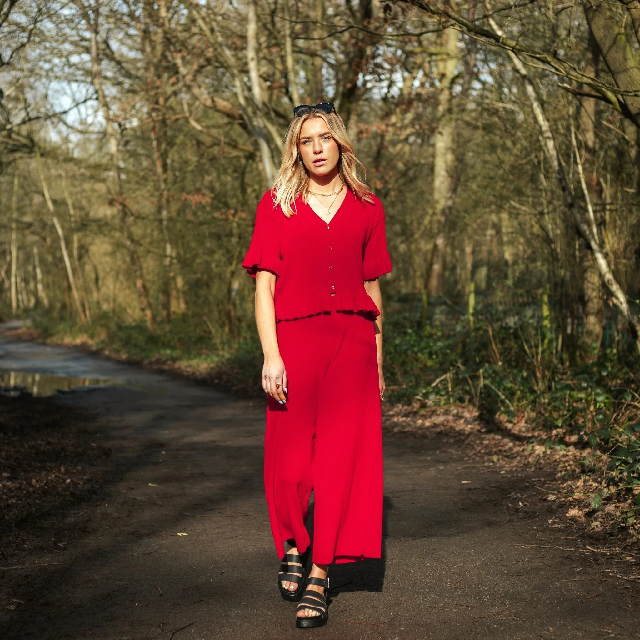 Marlow Ruffle Co-Ord Cardigan - Red