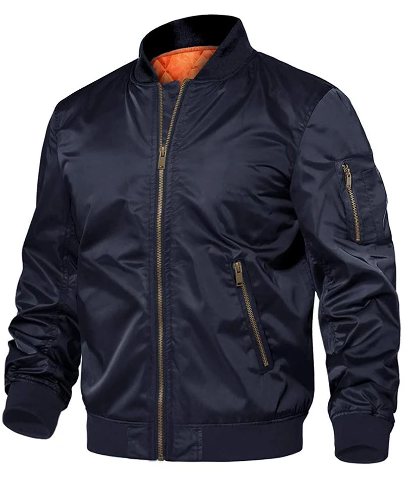 Men's Windproof Navy Blue Bomber Jacket