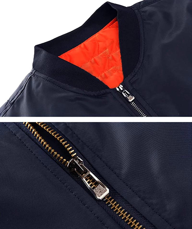 Men's Windproof Navy Blue Bomber Jacket