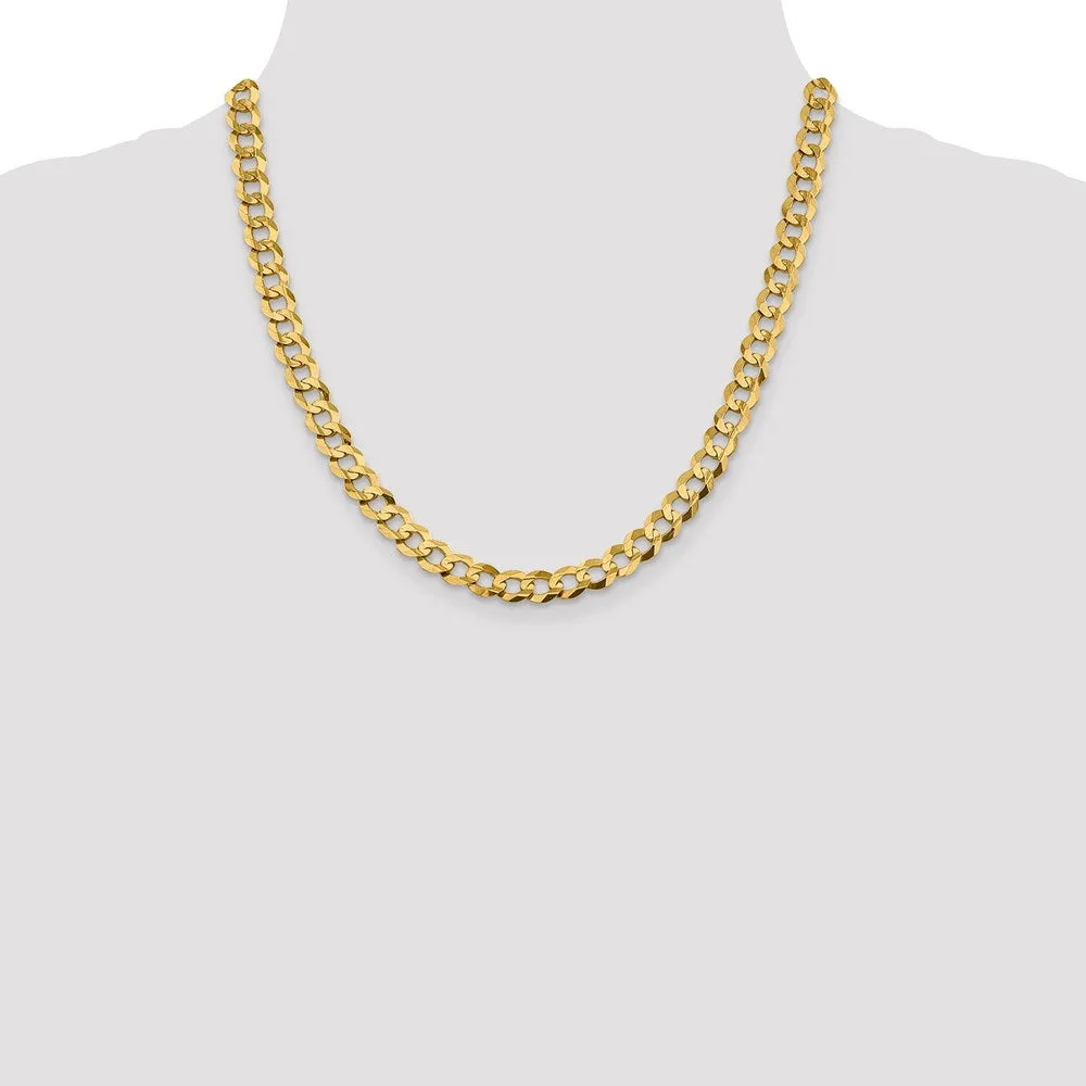 Mens 8.25mm 14K Yellow Gold Solid Lightweight Flat Curb Chain Necklace