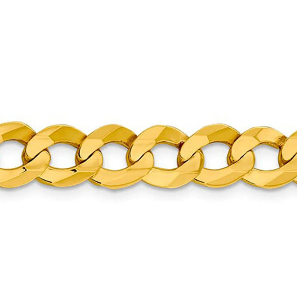 Mens 9.25mm 14K Yellow Gold Solid Lightweight Flat Curb Chain Bracelet