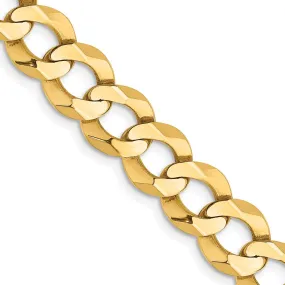 Mens 9.25mm 14K Yellow Gold Solid Lightweight Flat Curb Chain Bracelet