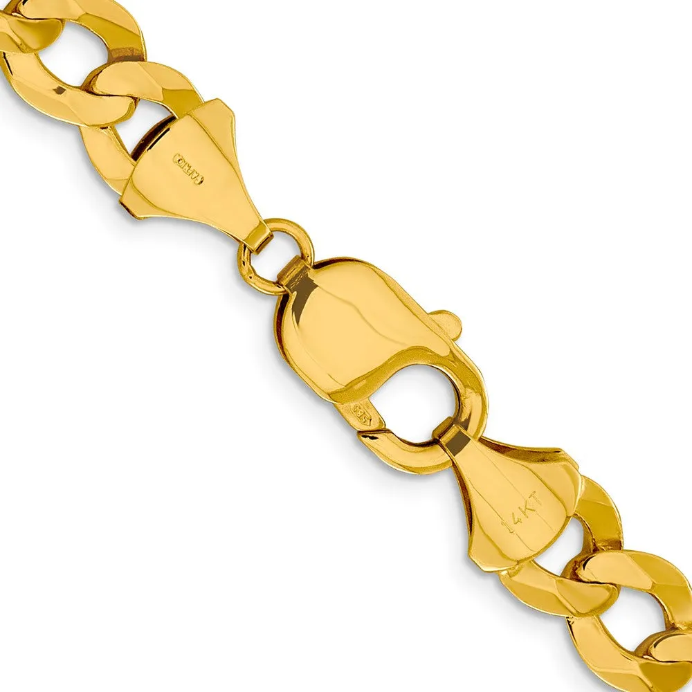 Mens 9.25mm 14K Yellow Gold Solid Lightweight Flat Curb Chain Bracelet