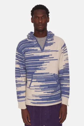 Mens Baja Slit Neck Hoodie - White/Blue